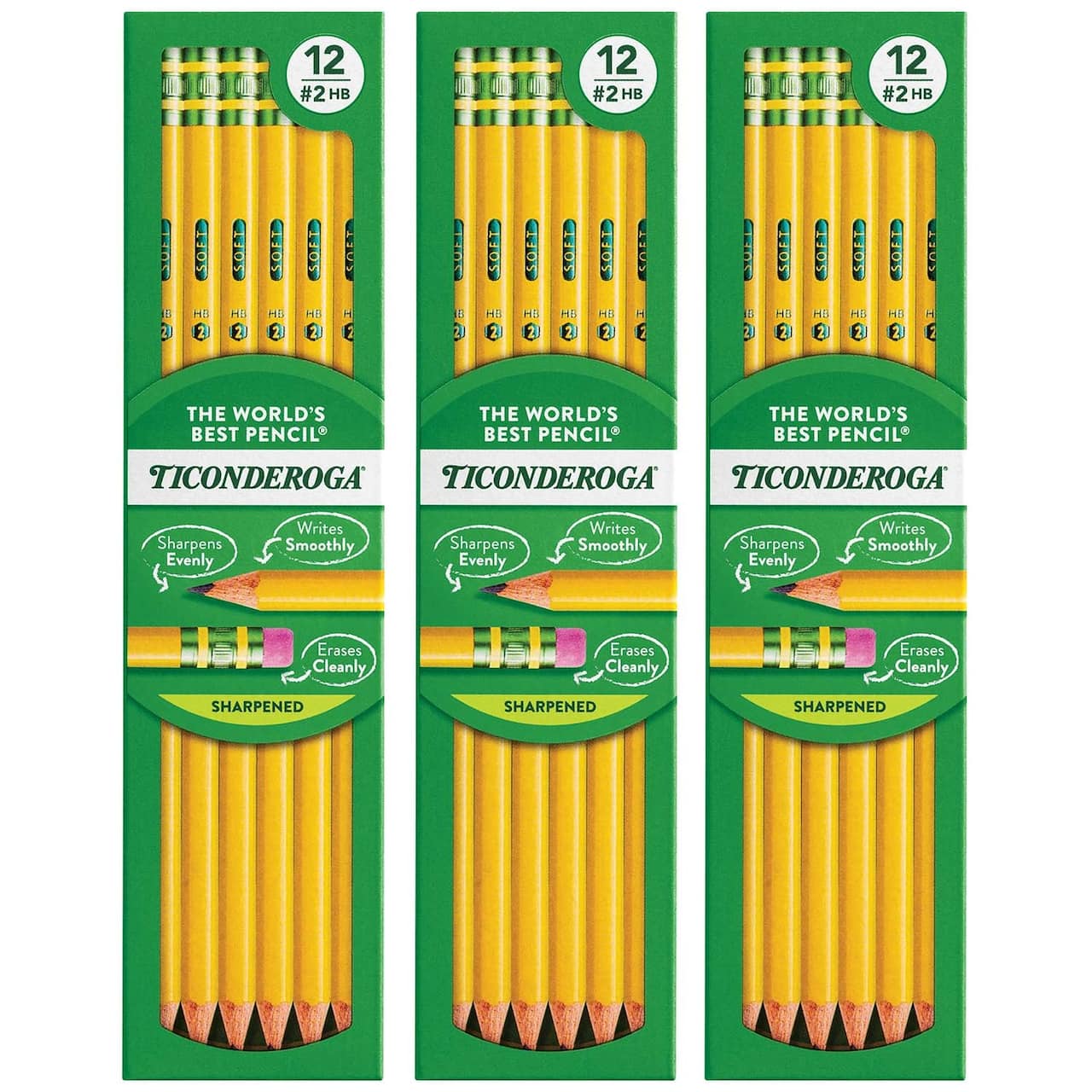 Ticonderoga® 7.75" 2HB Pre-Sharpened Pencils, 3 Packs of 12